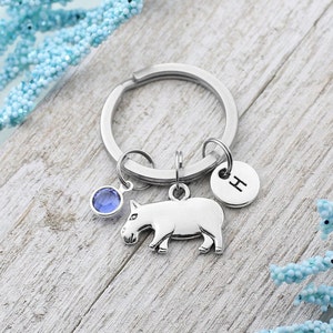 Personalized Hippo Initial Keychain, Hippopotamus Charm Accessories, Wild Animal Hippo Keyring
