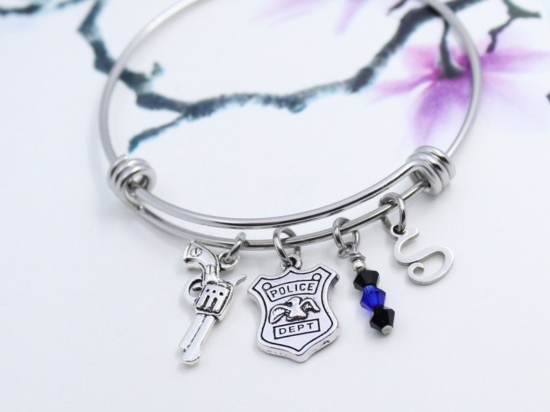 Law Enforcement Gift for Police Graduation Gift Personalized Police Charm Bangle Bracelet Police Bracelet Police Collection Jewelry