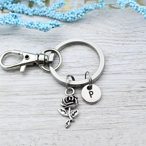 Rose  Keychain, Personalized Rose Flower Charm Keychain, Rose Accessory, Rose Gifts