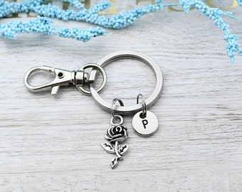 Rose  Keychain, Personalized Rose Flower Charm Keychain, Rose Accessory, Rose Gifts