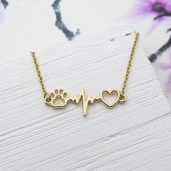 Veterinarian Charm Jewelry, Vet Tech Charm Necklace, Gift for Veterinarian, Animal Lover Gift, Animal Gifts, Paw Print, ECG Heartbeat Charm