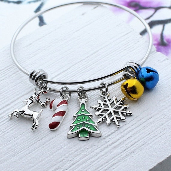 Christmas Gift, Christmas Charm Bangle Bracelet, Christmas Jewelry Gifts, Nutcracker Charm Bracelet Nutcracker Jewelry Gifts, Holiday Gifts