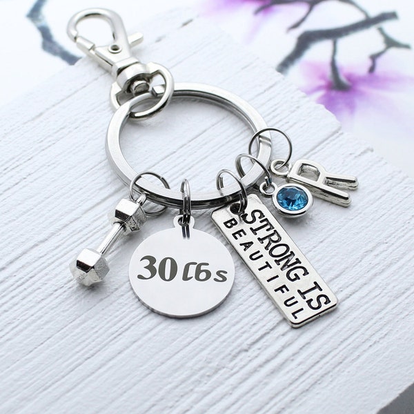 Personalized Strong is Beautiful Charm Keychain, Weight Loss Journey, Motivation Accessory, Gift for Trainer, Fitness, Gym, Milestone Charms