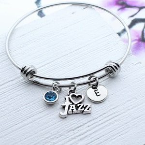Personalized I Love Jazz Bangle Bracelet, Music Gift, Jazz Lover Gift, Jazz Charm Jewelry, Jazz Accessory Gift, Jazz Gifts