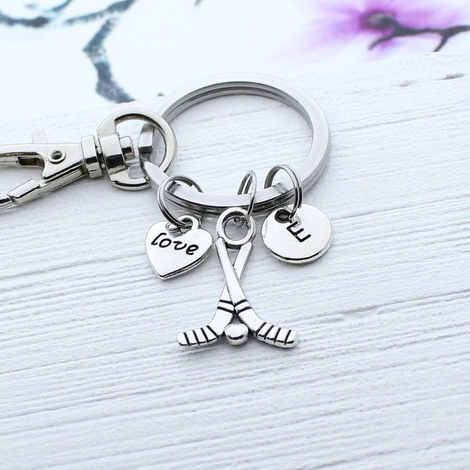 Hockey Sticks Keychain Personalized Hockey Keychain Hockey Etsy