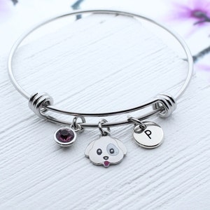 Cute Dog Emoji Bracelet, Personalized Dog Charm Bangle Bracelet, Dog Gift, Dog Jewelry, Gift for Pet Lover, Animal Bracelet, DIY Dog Charm