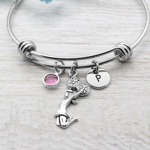 Cheerleader Bracelet, Personalized Cheerleader Charm Bangle, Cheerleader Jewelry, Gift for Cheerleader, Cheerleader Team Gifts, Coach Gift