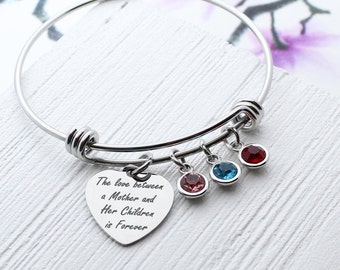 Gift for Mom, Personalized Gift for Mother, Mother's Day Gift, Mother's Love Charm Jewelry, Family Tree Birthstone, Mom Charm Bracelet