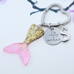 Resin Mermaid Tail Keychain, Personalized Mermaid Charm Key Chain, Mermaid Tail Accessory, Birthday Mermaid Gift Idea, Mermaid Lover