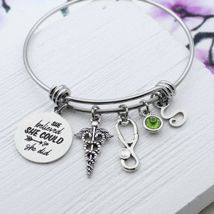 Caduceus Graduation Gifts, Personalized Caduceus Charm Bangle Bracelet, Nurse Jewelry, Medical School Gift for Doctor