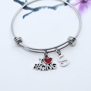 I Love Racing Necklace, I Love Racing Charm Bangle Bracelet, Racing Charm Jewelry, Racing Accessory, Race Gift Idea, Racing Gift, Keychain