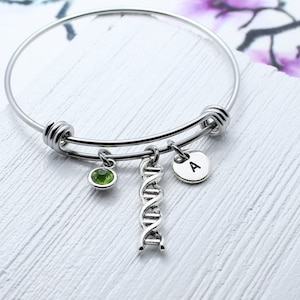 Personalized DNA Charm Bangle Bracelet, Scientists Gift, Biology Laboratory Researcher Chemistry Gift, Science Teacher Gift, DNA Jewelry