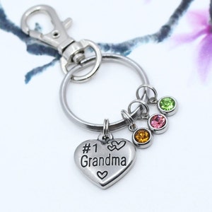 Personalized Gift for Grandma, Mother Charm Keychain, Family Birthstones Key Chain, Mother&#39;s Day Gift Accessory