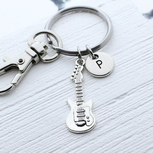 Guitar Keychain, Personalized Guitar Charm Keychain, Guitar Accessory, Gift for Guitarist, Guitar Player Gift, Music Accessories