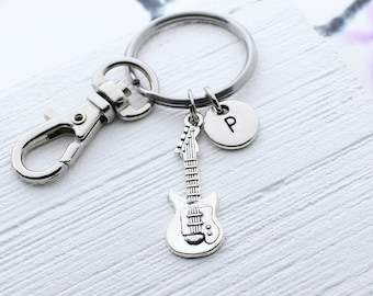 Guitar Keychain, Personalized Guitar Charm Keychain, Guitar Accessory, Gift for Guitarist, Guitar Player Gift, Music Accessories