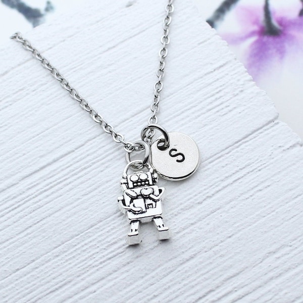 Personalized Robot Charm Bangle Bracelet, Mini Robot Accessory, Robot Jewelry, Robot Gift, Robot Necklace, Robot Keychain, Robot Themed Gift