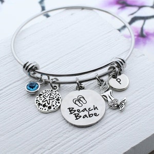 Mermaid Charm Bangle Bracelet, Mermaid Charm Jewelry, Beach Babe Jewelry Gifts, Gift for Girlfriend, Ocean Lover, Themed Ocean Mermaid