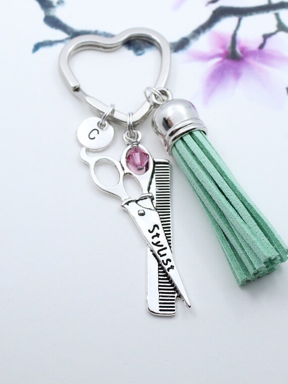 Hairstylist Keychain Personalized Scissors Comb Key Chain Etsy