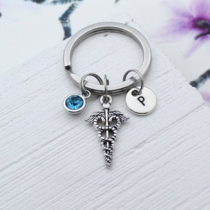 Caduceus Charm Keychain, Personalized Caduceus Charm Accessory, Nurse Accessories, Gift for Nurse, Nurse Medical Keyring