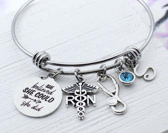 Registered Nurse Bracelet, RN Charm Bangle, RN Medical Charm, Nurse Graduation Gift, She Believed She Could So She Did, Gift for Nursing