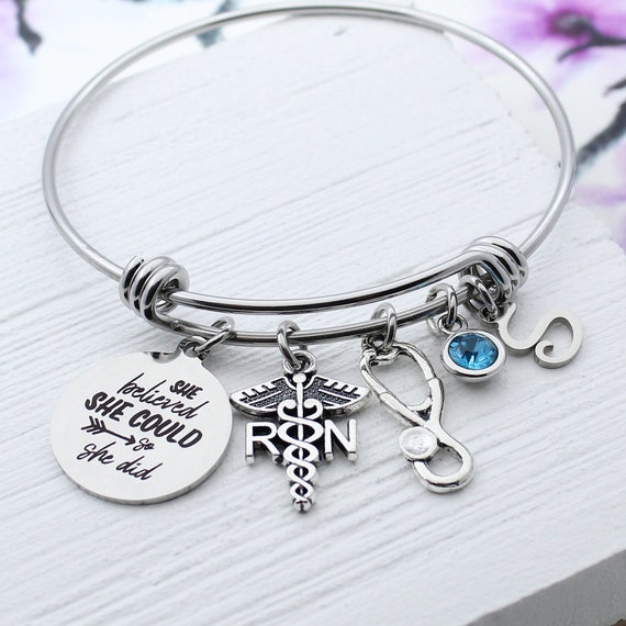 Registered Nurse Bracelet RN Charm Bangle RN Medical Charm
