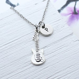 Guitar Necklace, Electric Guitar Necklace, Personalized Guitar Charm Necklace, Music Jewelry, Guitar Player Gift, Gift for Guitarist