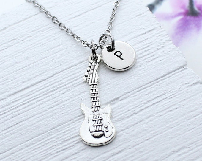 Guitar Necklace, Electric Guitar Necklace, Personalized Guitar Charm Necklace, Music Jewelry, Guitar Player Gift, Gift for Guitarist