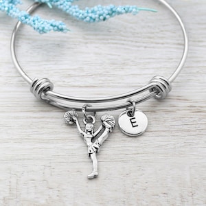 Cheerleader Girl Bracelet, Personalized Cheerleader Charm Bangle, Cheerleader Jewelry, Gift for Cheerleader, Cheerleader Team Gifts