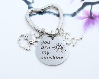 You Are My Sunshine Charm Keychain, Personalized You Are My Sunshine Accessory, Mother's Day Gift, Grandma, Girlfriend, Birthday Gift
