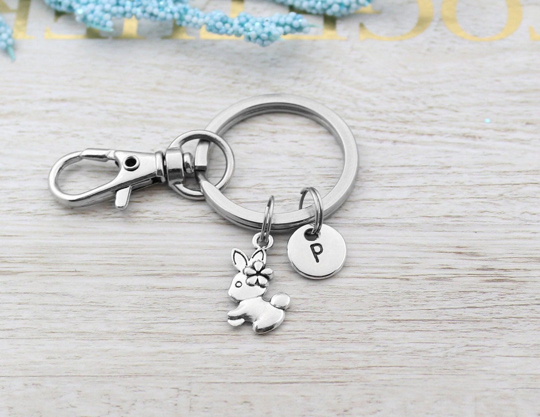 Keychain E Rabbit Rabbit Keychain, Personalized Rabbit Charm Keyring, Rabbit Charm ...
