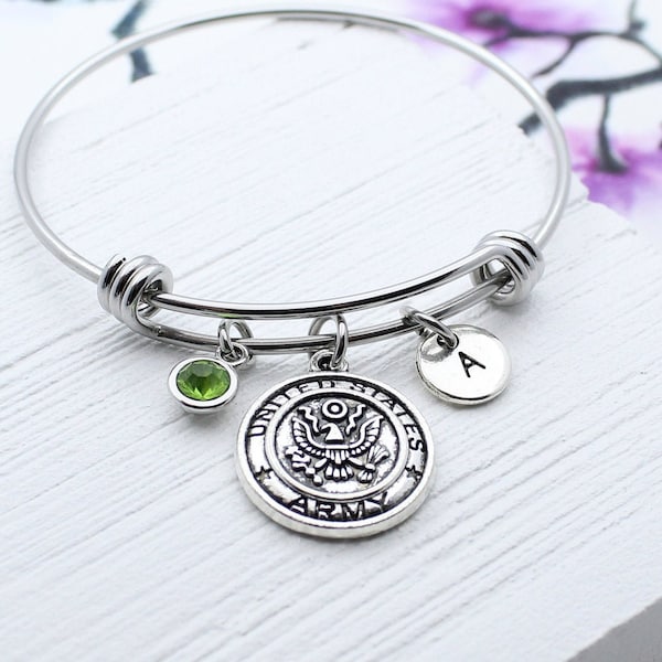 US Army Mom Jewelry, United States Army Gift, Army Charm Bangle Bracelet, Army Women Gift, Military Mom, Veteran, Army Woman Gift