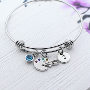 Personalized Artist Palette Bangle Bracelet, Paint Palette Jewelry, Artist Charm Accessory, Artist Gifts, Art Teacher Gift, Painter Palette