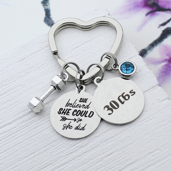 Personalized Weight Loss Keychain, Weight Loss Charm Key Chain, She Believed She Could So She Did Charm Accessory, Gift for Trainer