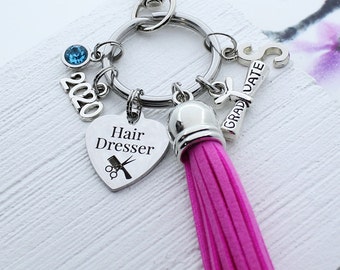 Cosmetology Graduation Gift, Hair Dresser Keychain, Hairdresser Charm Key Chain, Hairstylist Gift, Hair Stylist Accessory, Tassel Purse