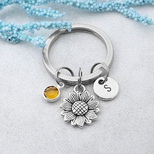 Sunflower Keychain, Personalized Sunflower Charm Keychain, Sunflower Charm Accessory, Birthday Gift, Bridesmaids Gift, Gardening Gift