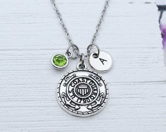 Personalized US Coast Guard Charm Necklace, United States Coast Guard Charm Jewelry, Military Necklace, Gift for Coast Guard, Veteran Gift