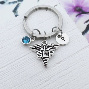 Personalized SLP Charm Keychain, Speech Language Pathologist Charm Key Chain, Nurse Charm Accessory, Slp Graduation Gift, SLP Jewelry Gift
