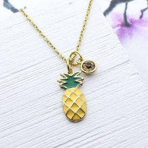 Golden Enamel Pineapple Necklace, Personalized Pineapple Charm Jewelry, Pineapple Gift, Gift for Best Friend