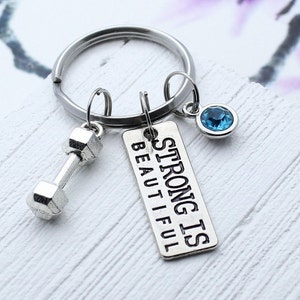 Strong is Beautiful Charm Keychain, Dumbbell Barbell Key Chain, Motivation Gifts Idea, Gift for Trainer, Gym Accessory, Weight Loss, Fitness