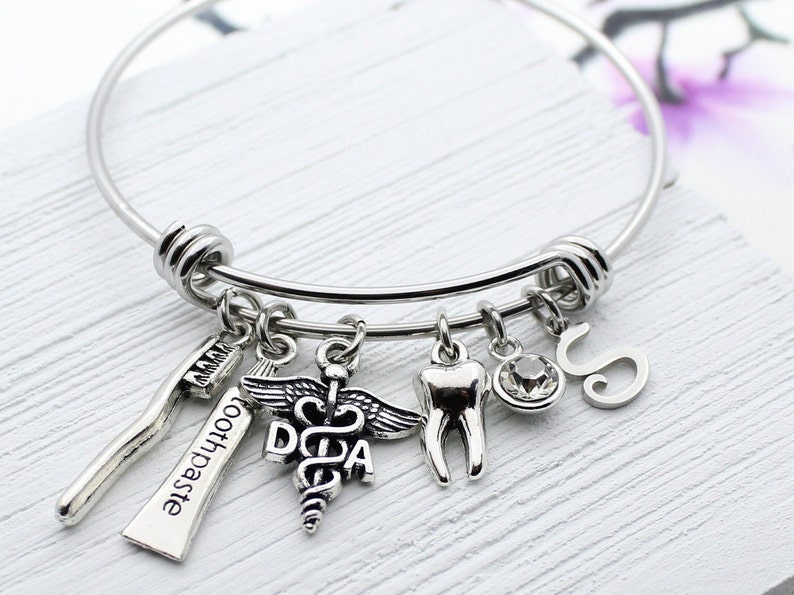 Dental Bracelet Dental Assistant Charm Bangle Personalized Etsy