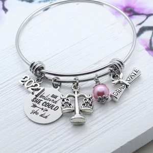 Law Graduation Charm Bangle Bracelet, Graduation Gift for Law, Lawyer Gift, Law Student Gift, Law School Graduate, Scale Justice Jewelry
