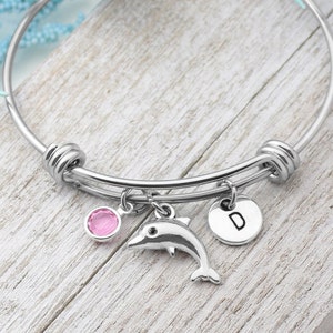 Dolphin Bracelet, Personalized Dolphin Charm Bangle Bracelet, Dolphin Jewelry, Dolphin Gift, Themed Dolphin Gift, Gift for Dolphin Lover
