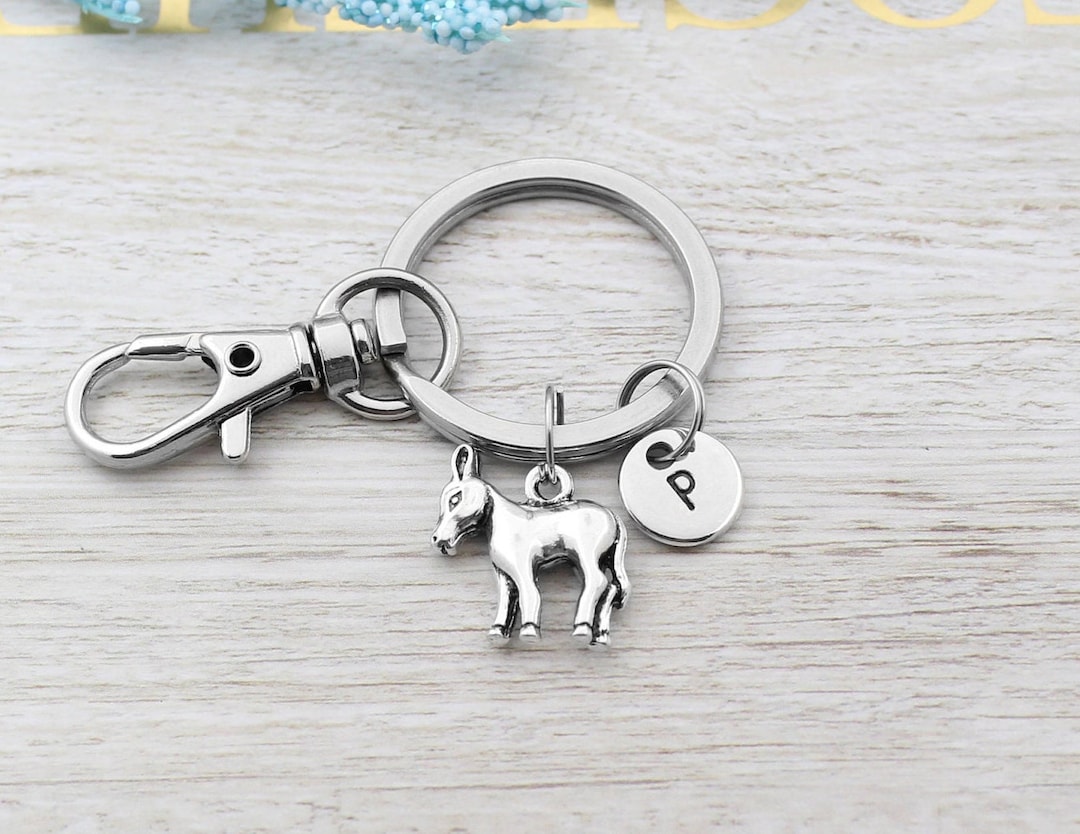 Personalized Donkey Charm Keychain, Donkey Keyring, Farm Animal Charm ...