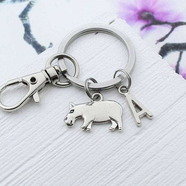Hippo Keychain, Personalized Hippopotamus Charm Necklace, Hippo Charm Accessory, Hippo Gift, Hippo Themed Gift, Animal Bracelet