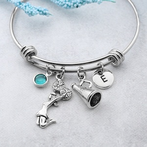 Cheerleader Bracelet, Personalized Cheerleader Charm Bangle, Cheerleader Jewelry, Gift for Cheerleader, Cheerleader Team Gifts, Coach Gift