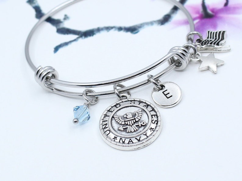 US Navy Bracelet Personalized US Navy Charm Bangle Bracelet Etsy