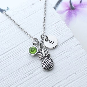 Pineapple Necklace, Personalized Pineapple Initial Charm Necklace, Pineapple Jewelry, Gift Idea, Fruit Charm Jewelry, Birthday Gift