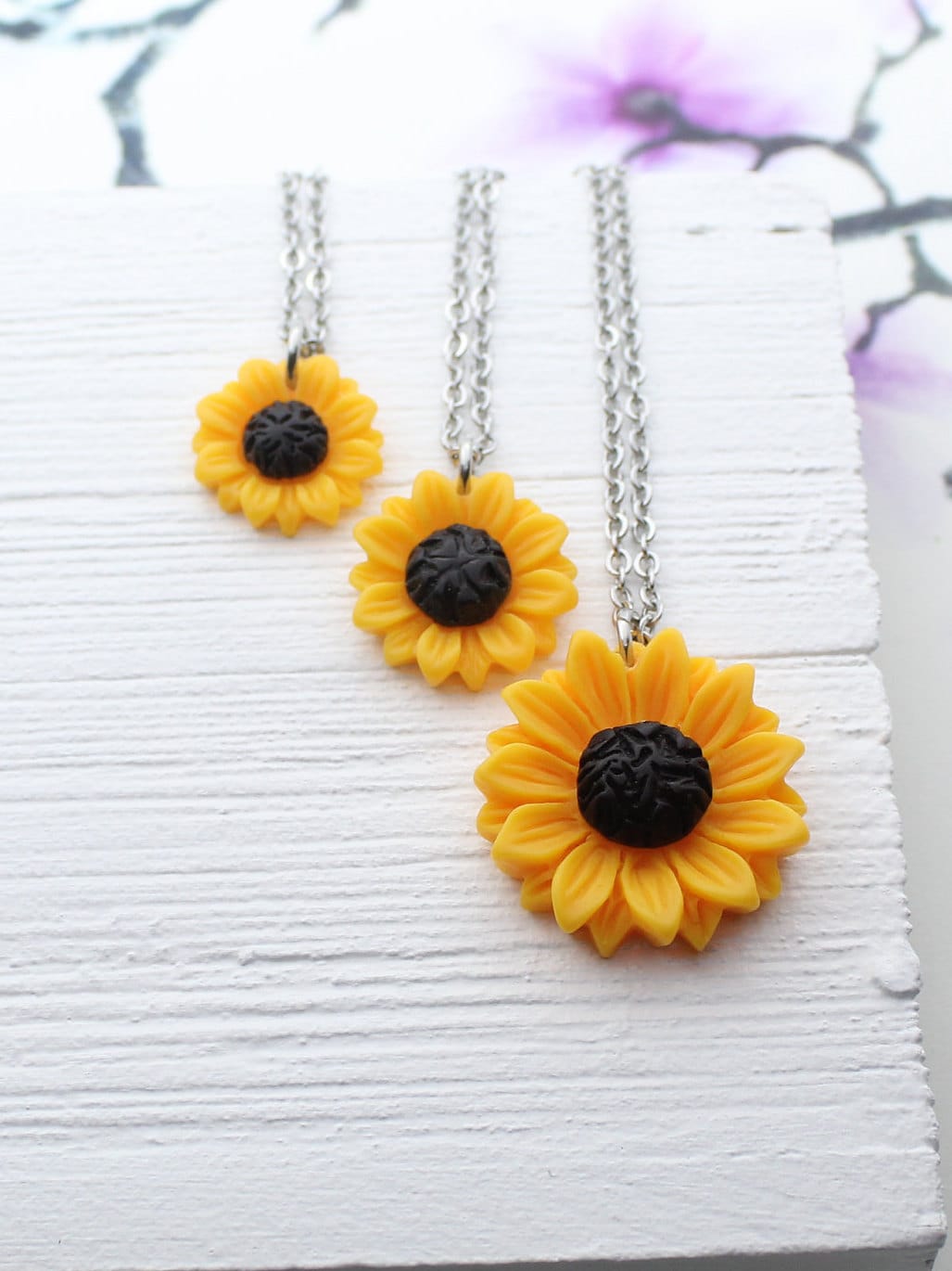 Resin Sunflower Necklace Sun Flower Charm Necklace Sunflower Etsy