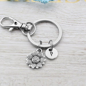 Sunflower Keychain, Personalized Sunflower Charm Keychain, Sunflower Gift, Gardening Gift, Nature Accessory, Sunflower Charm Keyring