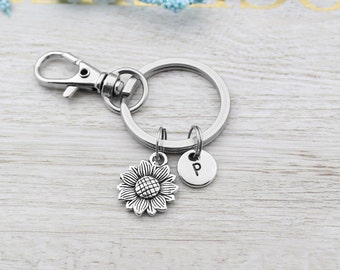 Sunflower Keychain, Personalized Sunflower Charm Keychain, Sunflower Gift, Gardening Gift, Nature Accessory, Sunflower Charm Keyring